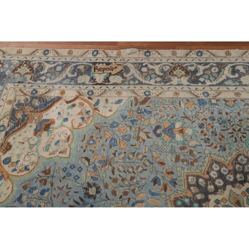 Traditional Blue Tabriz Persian Vintage Area Rug Handmade Wool Carpet - 7'1" x 9'8"