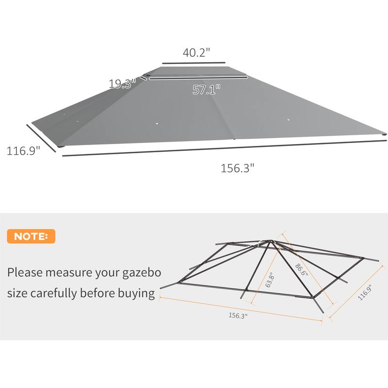 10' x 13' Gazebo Canopy Replacement with Vents and Drain Holes, Light Gray