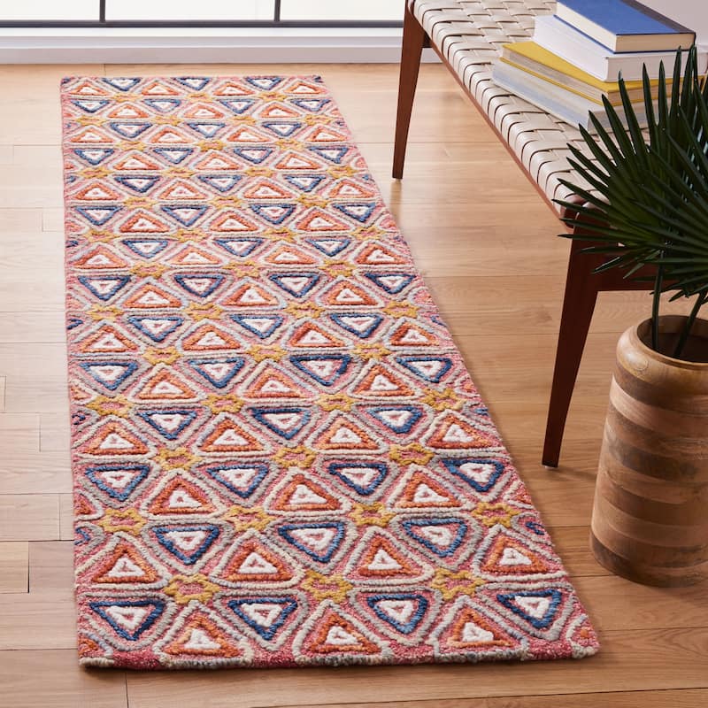 SAFAVIEH Handmade Trace Angelic Geometric Wool Rug - 2'3" x 8' Runner - Red/Navy
