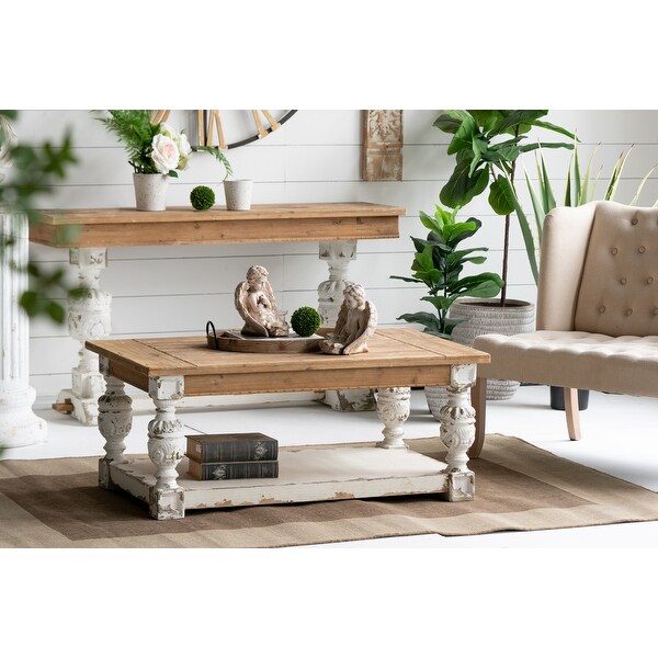Rectangle Coffee Table Vintage Wooden End Table with Open Storage