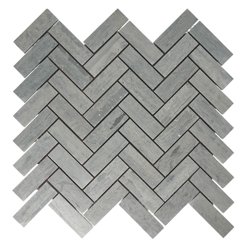 Marinewood Marble 1" x 3" Herringbone Honed Mosaic Tile - 5 Sheets (5.35 sf) - Grey