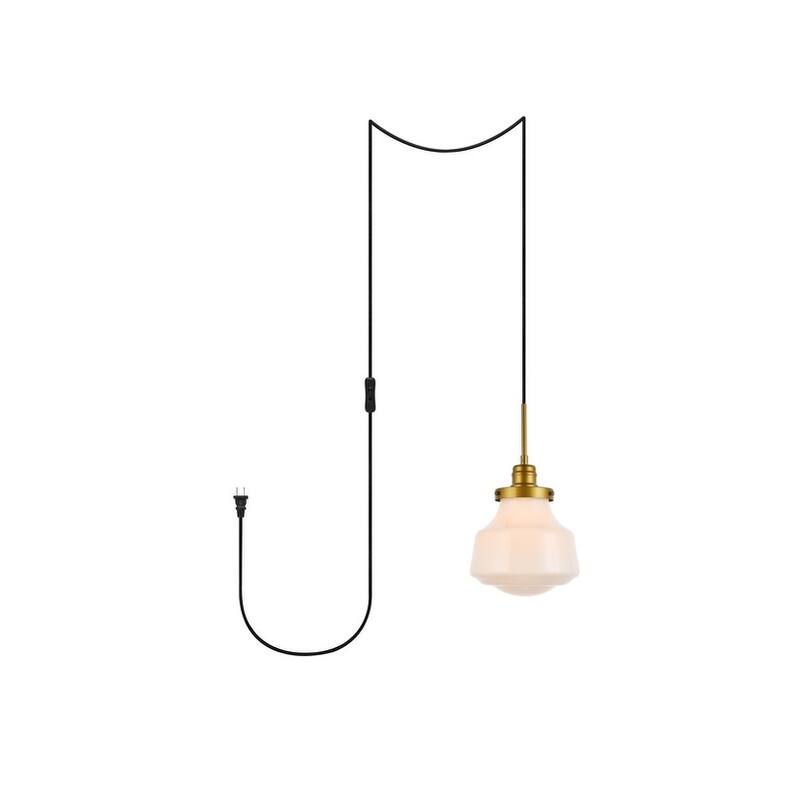 Lina 1-Light Plug in Pendant with Clear Bubble Shade - Black - 8" Diameter - Brass and Frosted Shade