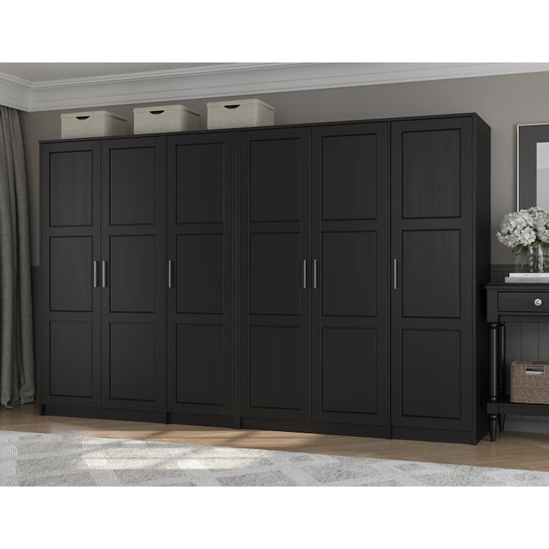 Palace Imports 100% Solid Wood Urban 6-Door Wardrobe with Solid and Mirrored Doors - Black-Solid