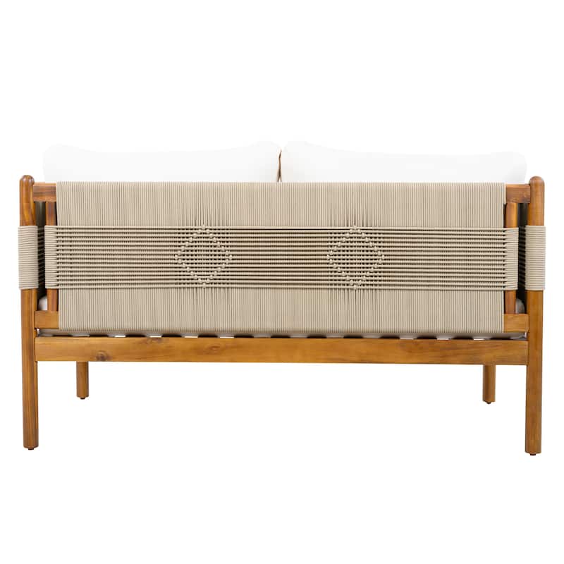 Christopher Knight Home - Xaizai Outdoor 50.35" Acacia Wood 2-Seater Loveseat with Cushions & Square Rope Arms