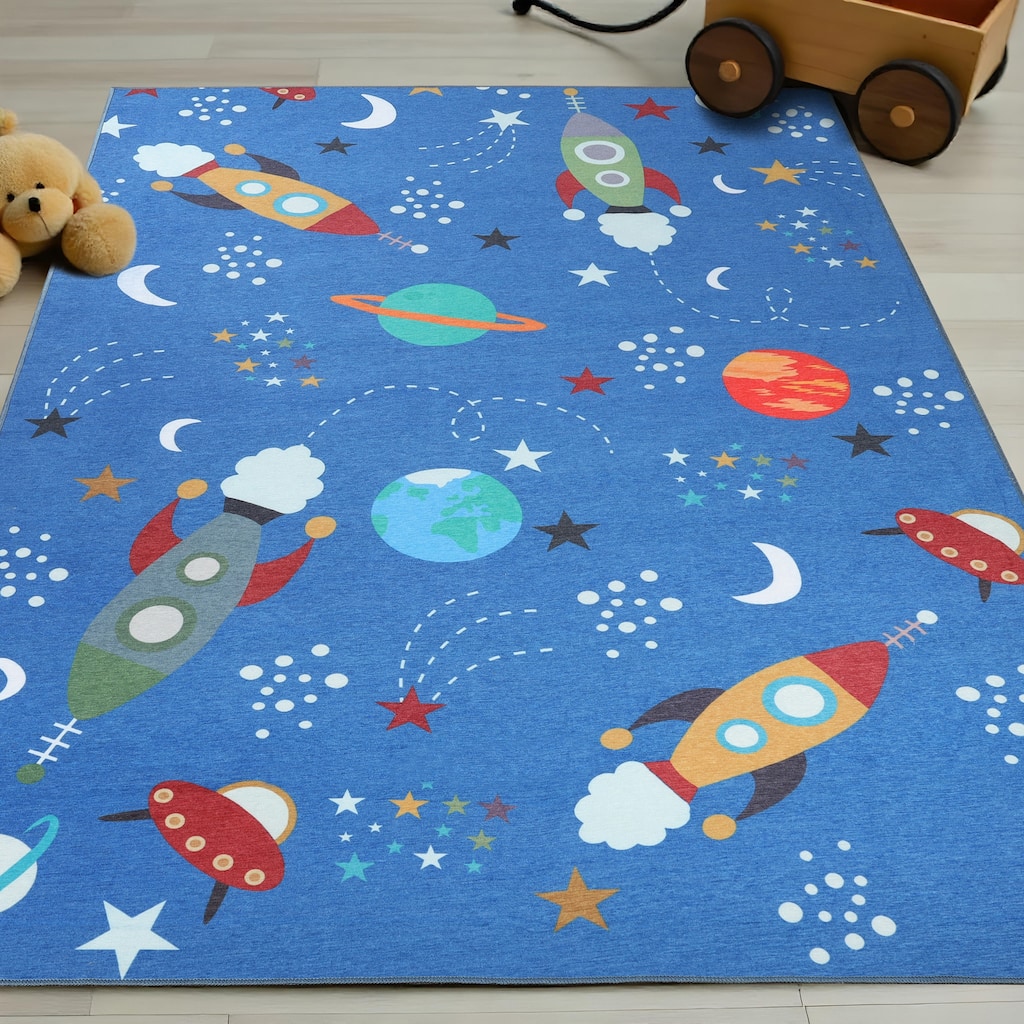 Superior Lil' Flyer Spaceship Non-Slip Kids Indoor Washable Area Rug