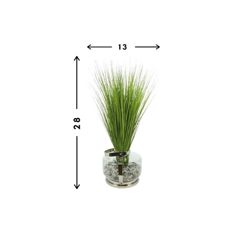 Organic Modern Grass Arranged in Glass Vase with Rocks - Green