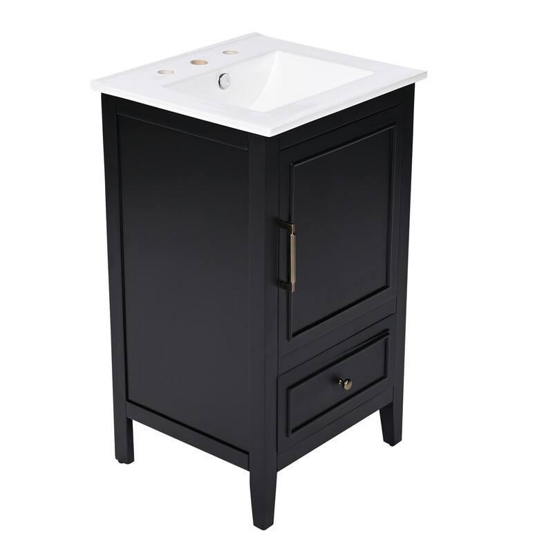 20" Bathroom Vanity with Ceramic Sink Combo, Freestanding Bathroom Storage Cabinet with 1 Door, 1 Storage Drawer and Door Shelf