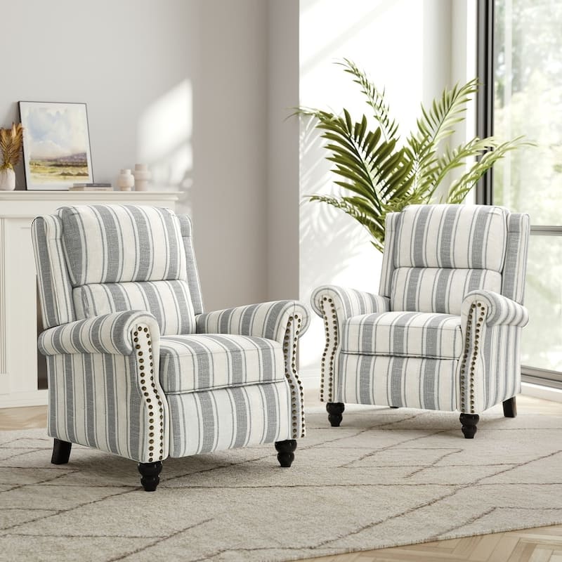 2 Set Modern Padded Seat Recliner Chair with PU Leather/Fabric - Stripe Grey Line