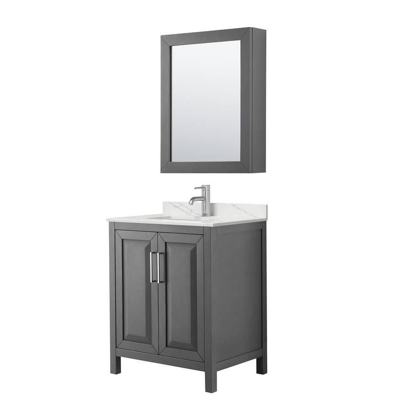 Daria 30-inch Single Vanity, Single Hole Quartz Top, Med Cabinet - Dark Gray, Chrome Trim, Giotto Quartz Top