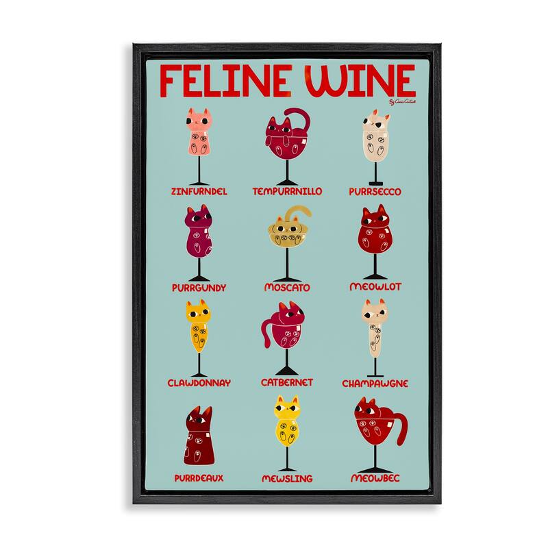 Stupell Clever Feline Wine Drinks Framed Floater Canvas Wall Art Design By Carrie Cantwell - 21 x 31 - Black