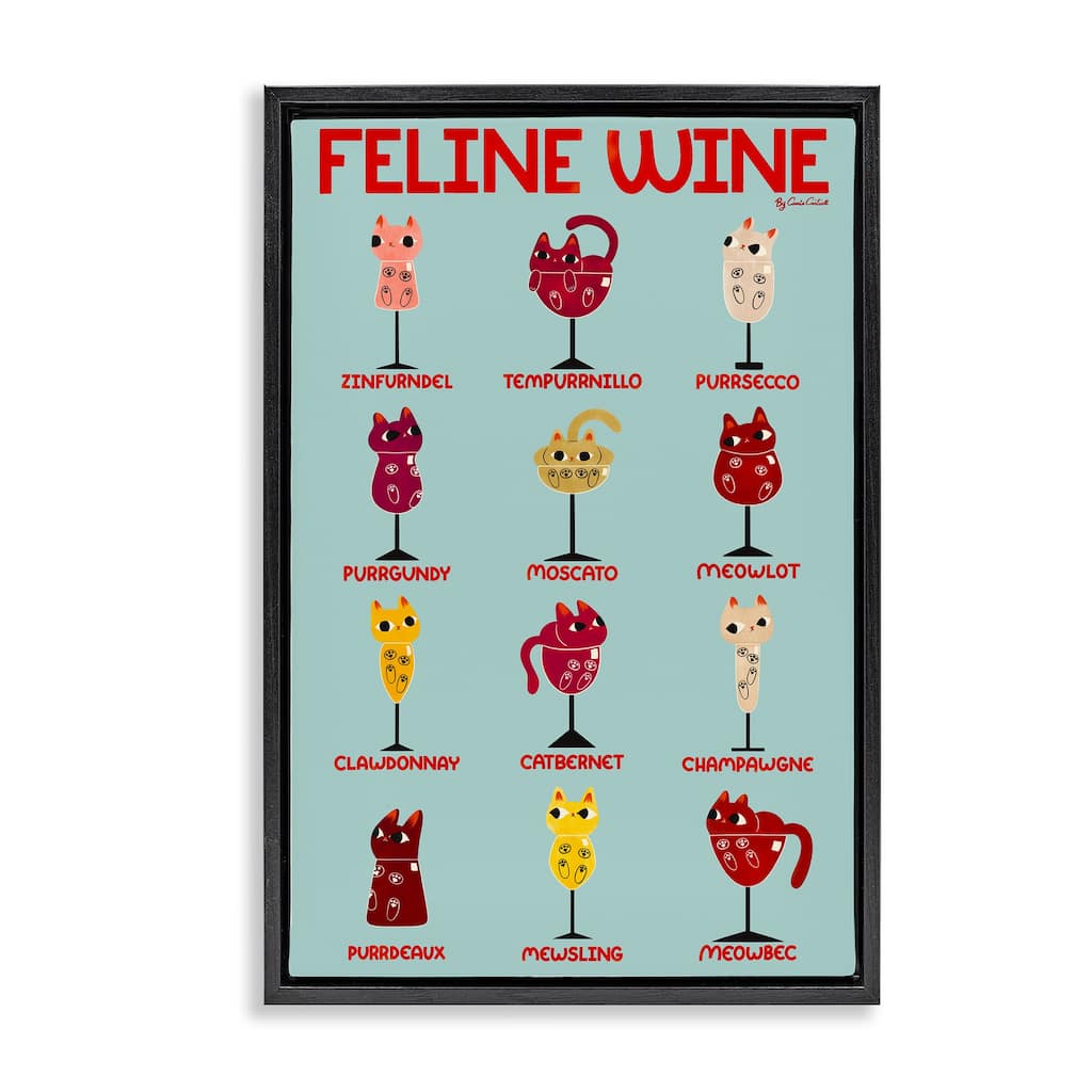 Stupell Clever Feline Wine Drinks Framed Floater Canvas Wall Art Design By Carrie Cantwell