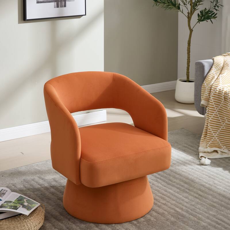 Velvet Swivel Barrel Chair, Accent Chair Armchair with Rotation Club Chair & Curved Ergonomic Back