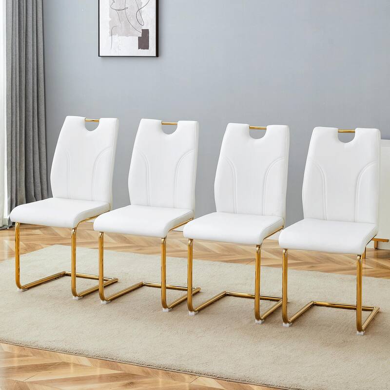 PU Dining Chair Set, Uniquely Designed Black Dining Chairs, Pu Material, Paired With Gold Metal Chair Legs (Set Of 4)