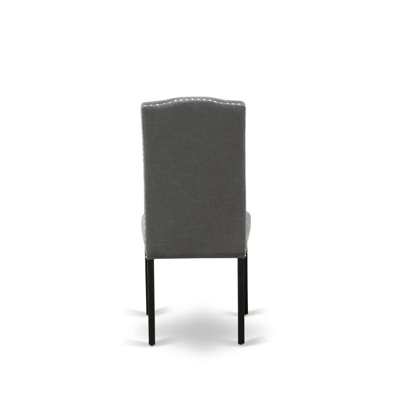 East West Furniture Dining Set- Dining Table and Dark Gotham Linen Fabric Chairs, Black(Pieces Options)