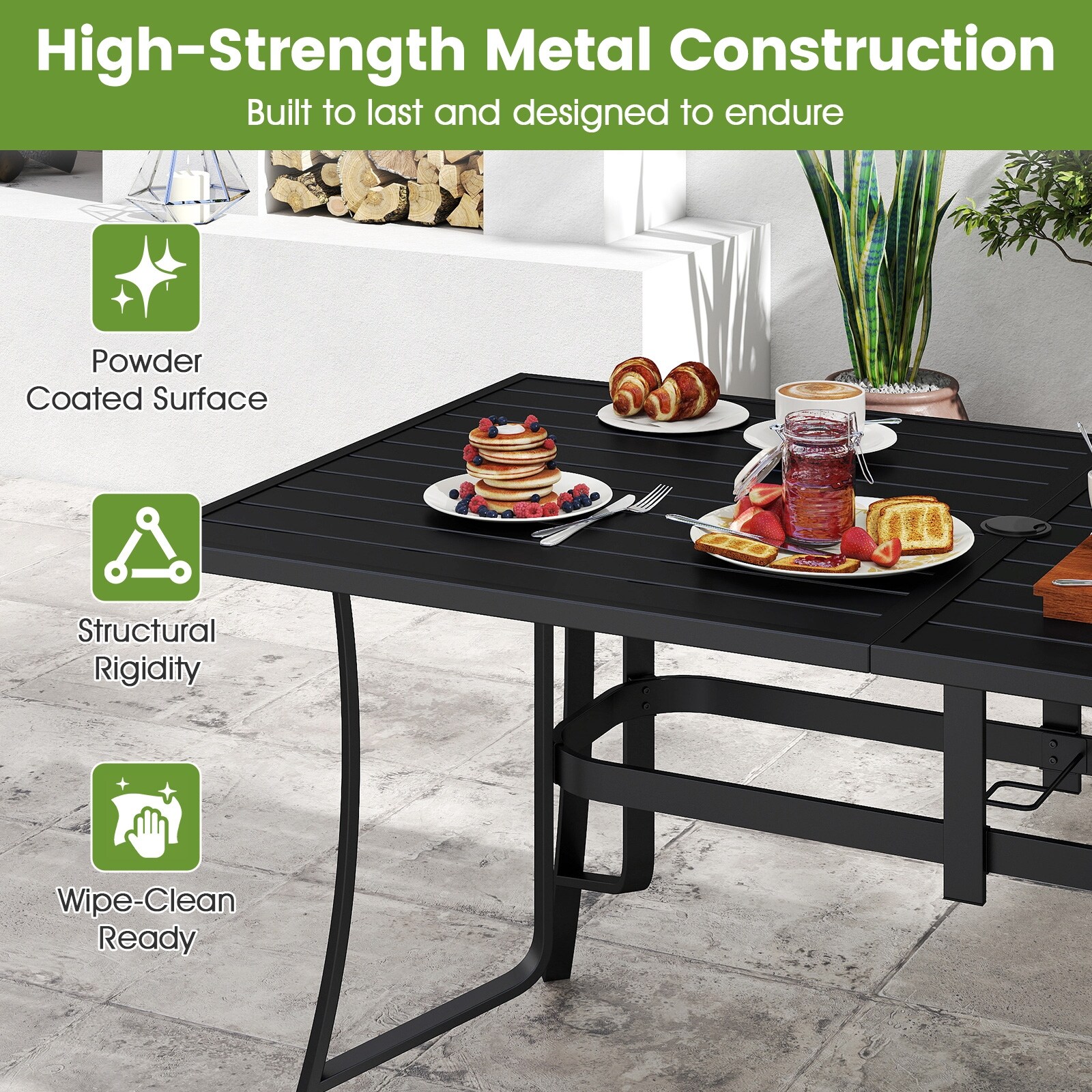 Gymax Patio Dining Table 63'' x 33'' Rectangle Metal Slat Table