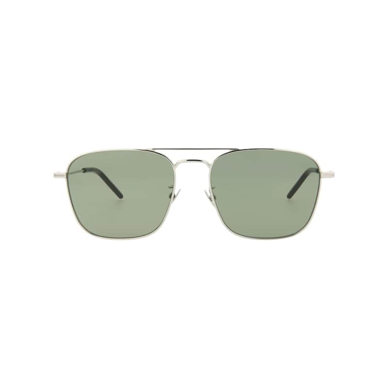 Saint Laurent Aviator-Frame Metal Sunglasses - Silver Silver Green - Silver - Green Lens