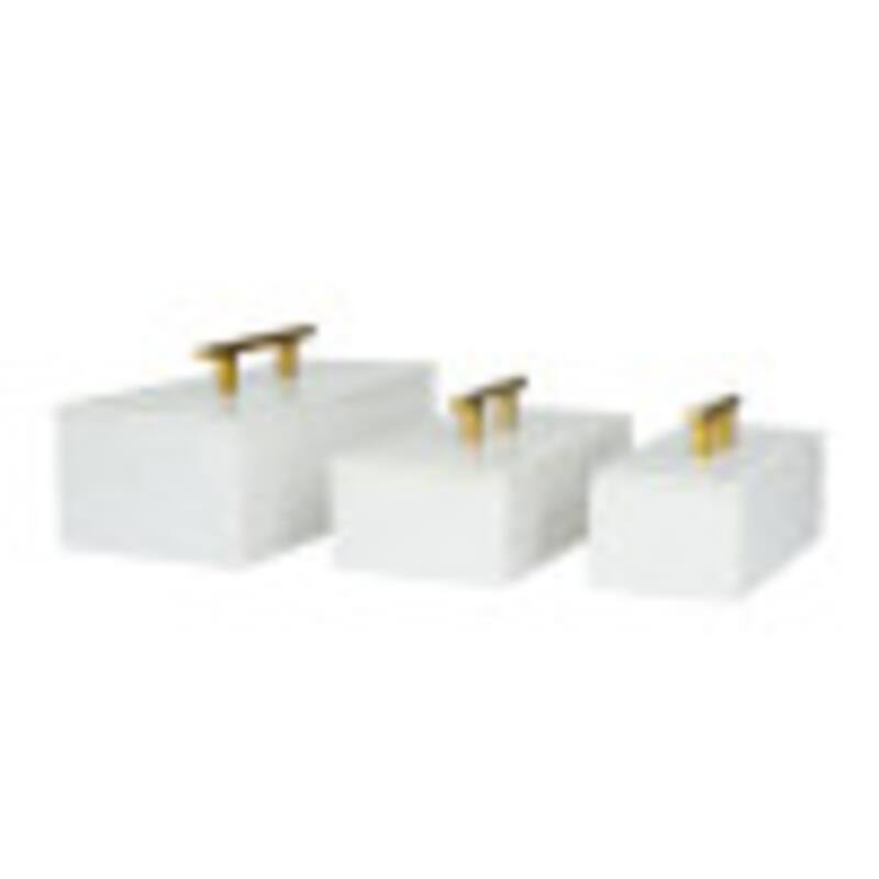 Black, Green or White Marble Box with Gold Handle (Set of 3) - S/3 12", 10", 8"W