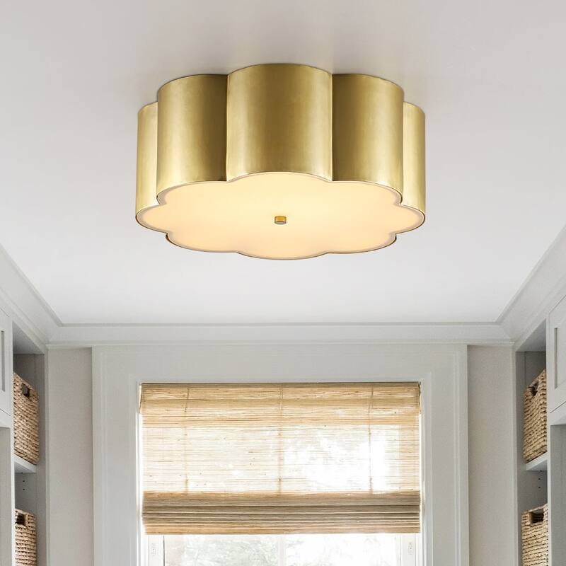Metallic Luxury Scalloped Flower Drum Dimmable LED Flush Mount - 15.0 in
