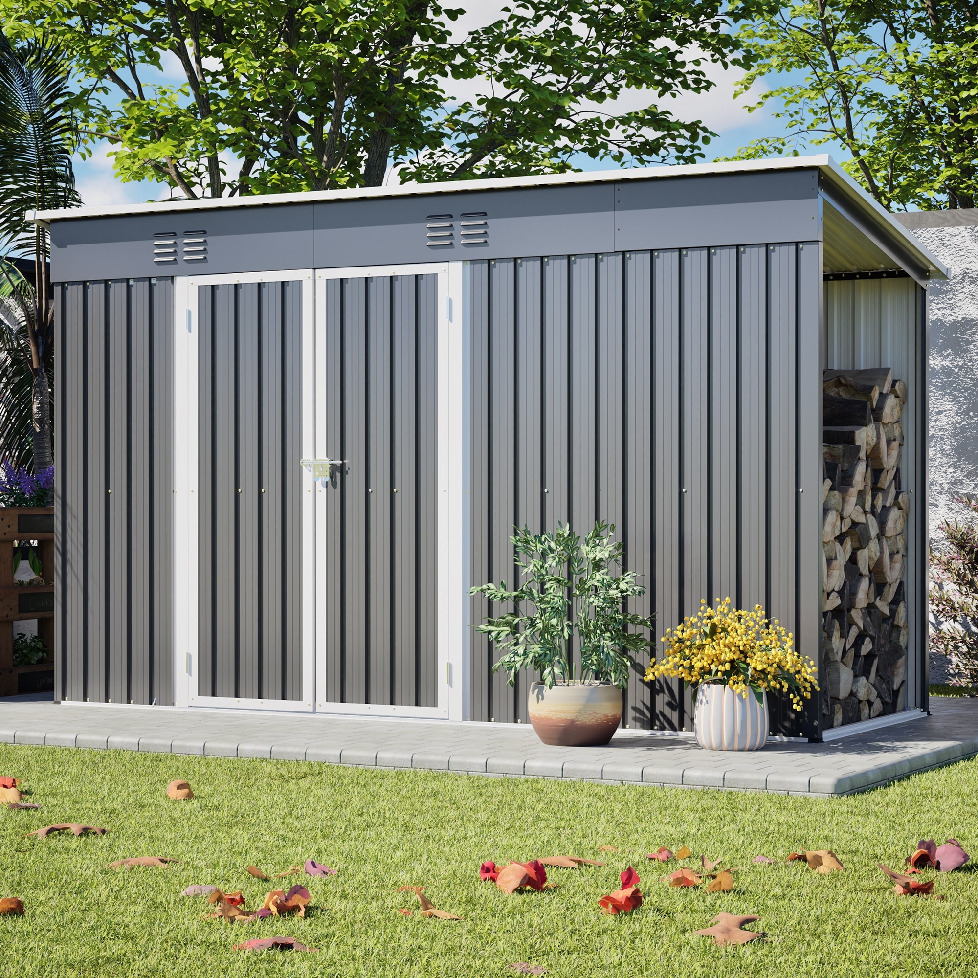 GDFStudio - Lucas All-Weather Outdoor Heavy Duty Metal Storage Shed with Robust Construction and Easy Assembly