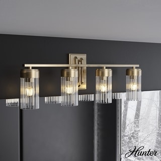 Hunter Gatz Ribbed Glass Vanity Wall Light - Bathroom - Glam, Fluted Glass - Damp Rated!