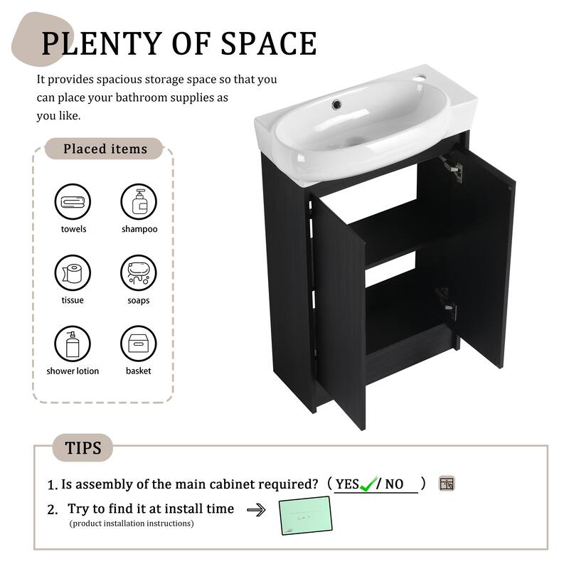 Beingnext 16"/23" Bathroom Vanity with Sink, Floating/Freestanding Bathroom Vanity with Soft Close Door