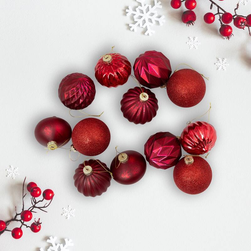 Mercury Style Onion and Ball Glass Christmas Ornament Set - 3" - Red - 12ct