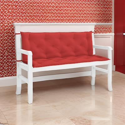 Claire Outdoor Cushion for Bench, Button Tufted Red Fabric, 59 Inch