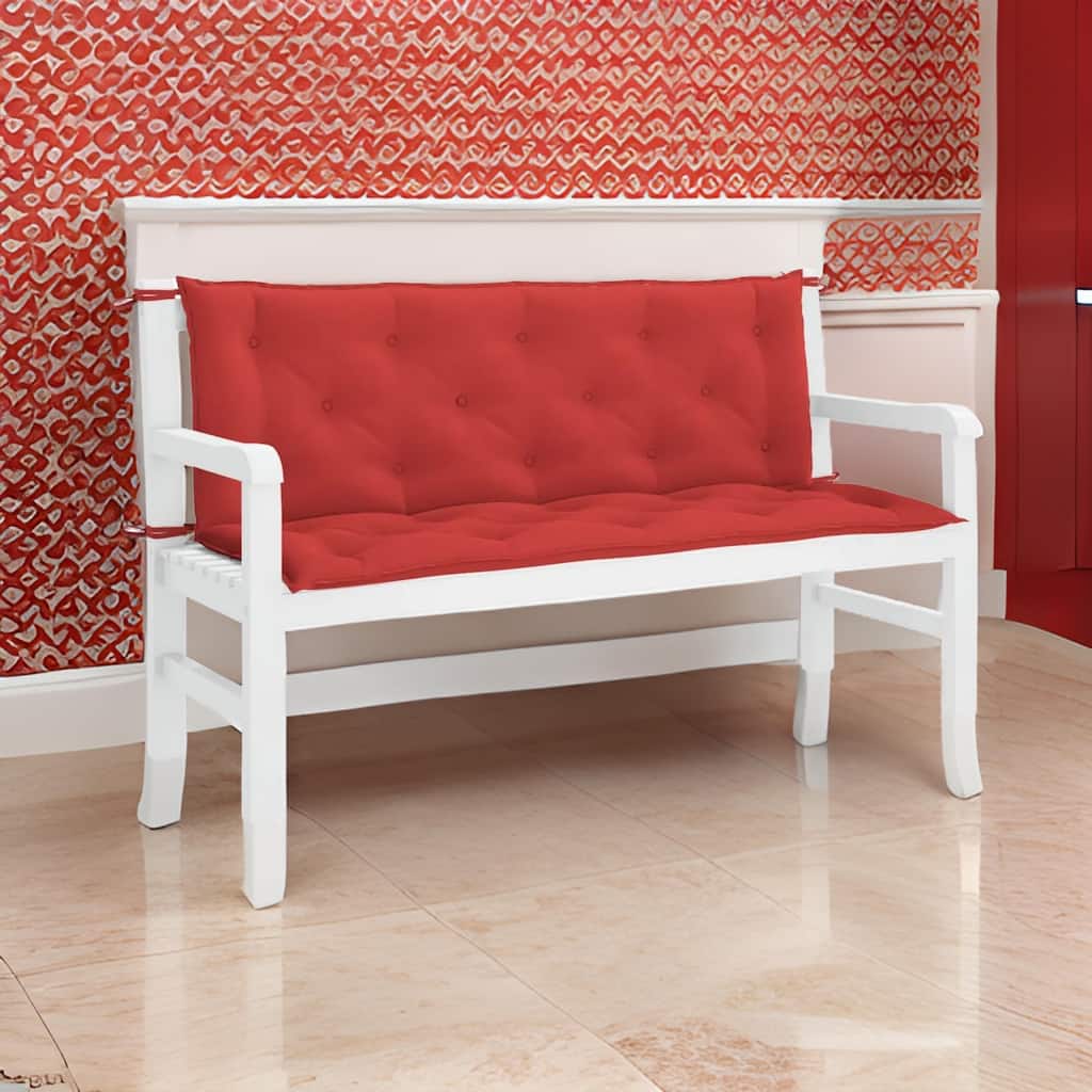 Claire Outdoor Cushion for Bench, Button Tufted Red Fabric, 59 Inch