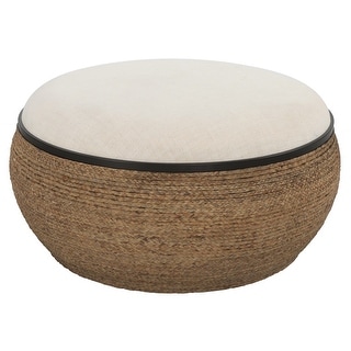 Braided Straw Upholstered Coffee Table - 36.25" - White and Brown