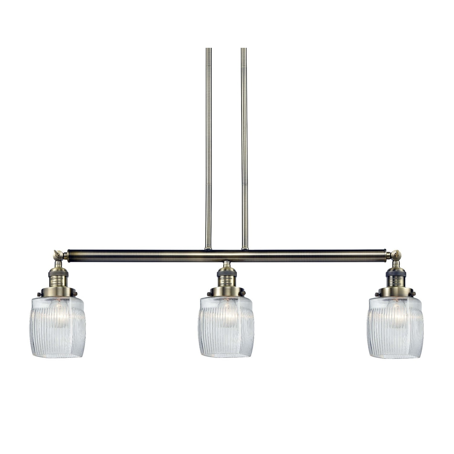 Innovations Lighting 213-S Colton  Colton 3 Light 38" Wide Linear Chandelier (Black / Antique Brass / Thick Clear Halophane) - Chandeliers For Bedrooms by Overstock.com