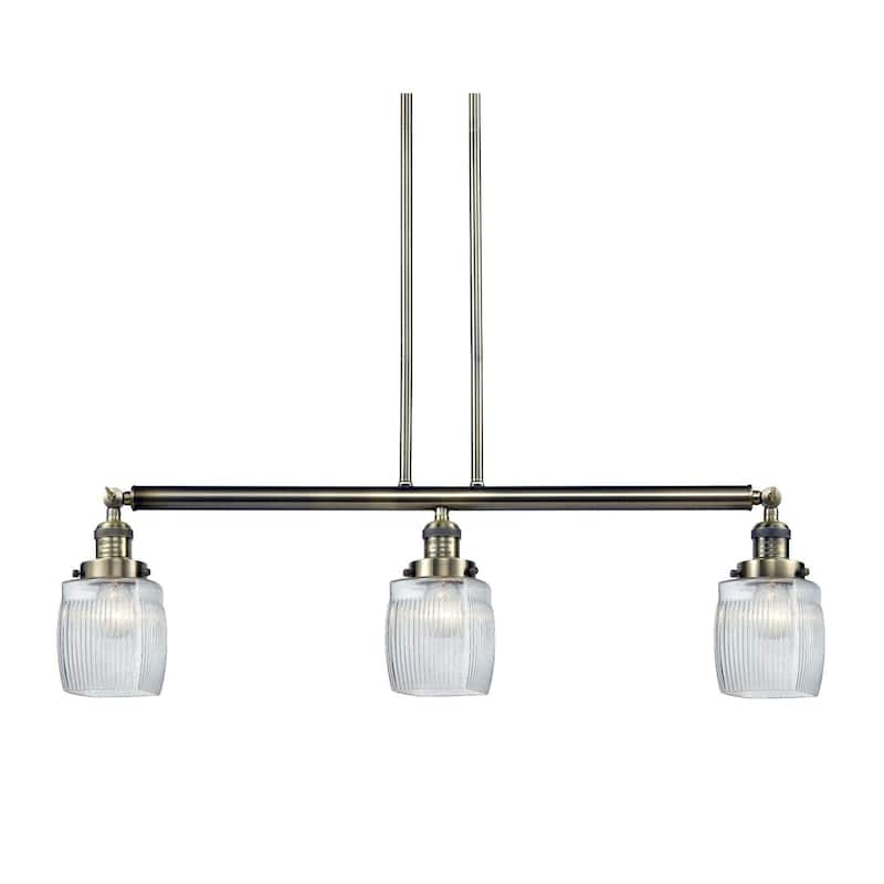 Innovations Lighting Colton 3 Light 38" Wide Linear Chandelier - Antique Brass / Thick Clear Halophane