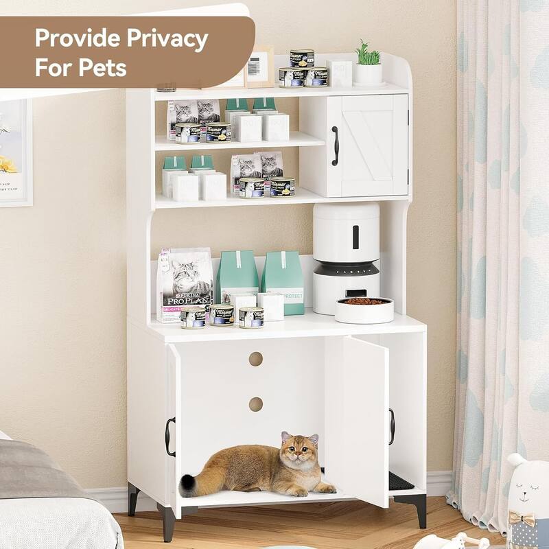 Cat Litter Box Furniture - Enclosed Litter Box with Ample Storage