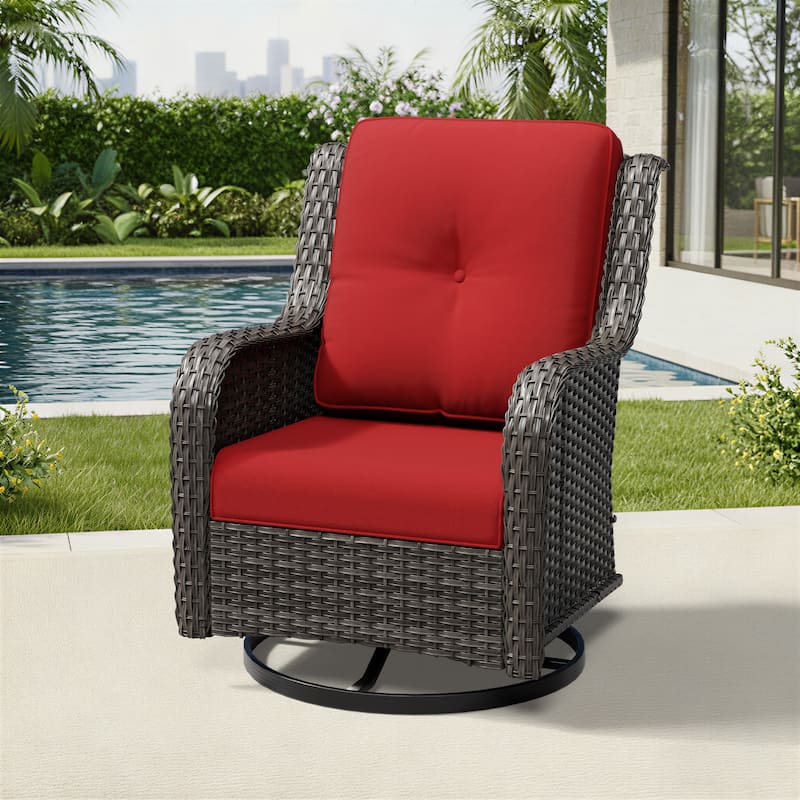 Cozywor Brown Wicker Patio Swivel Rocking Chair