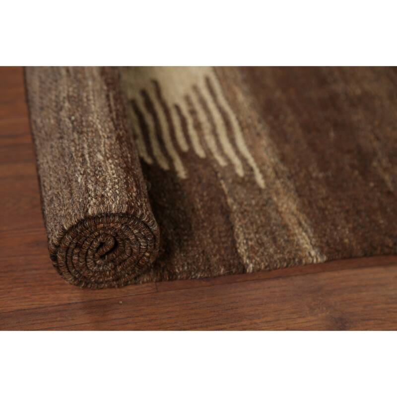 Reversible Nomadic Kilim Persian Area Rug Hand-Knotted Wool Carpet - 5'5"x 7'11"