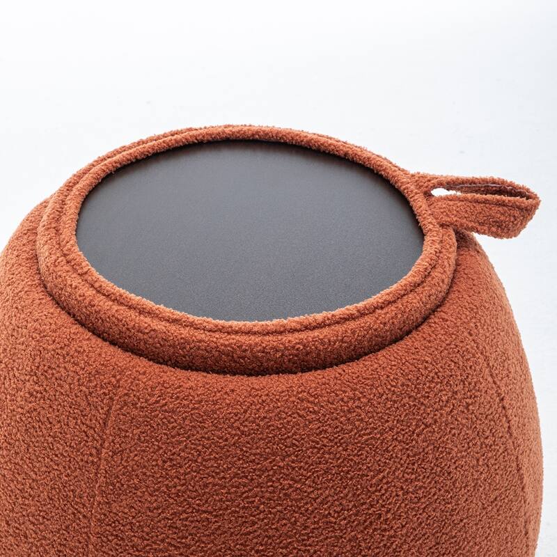 SEYNAR 25" Faux Sherpa Round Storage Ottoman - Large Cozy Bouclé Footrest Stool