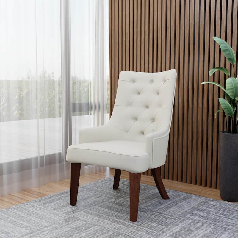 Dining Chair in Leather/Velvet Diamond-Tufted with Rubberwood Legs Set of 2