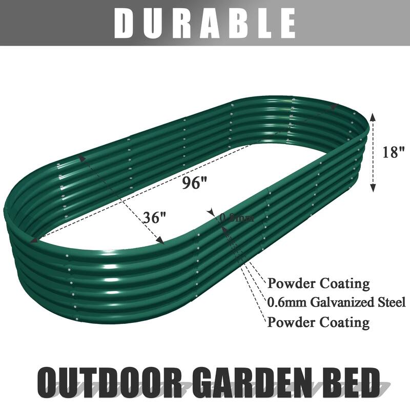 Outdoor 8 ft. x 3 ft. x 1.5 ft. Oval Galvanized Metal Raised Garden Bed - 8 ft. x 3 ft. x 1.5 ft.