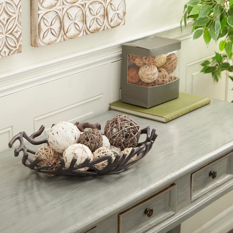 Brown Wood Handmade Orbs & Vase Filler with Varying Designs (Set of 2) - Brown