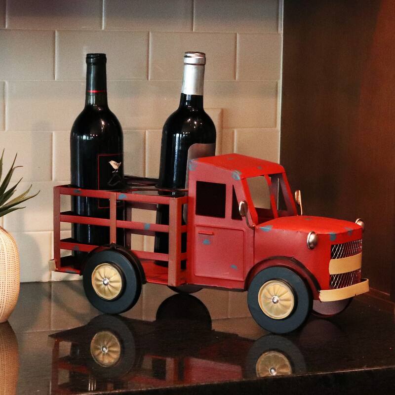 Sunnydaze Rustic Red Truck Metal Wine Rack