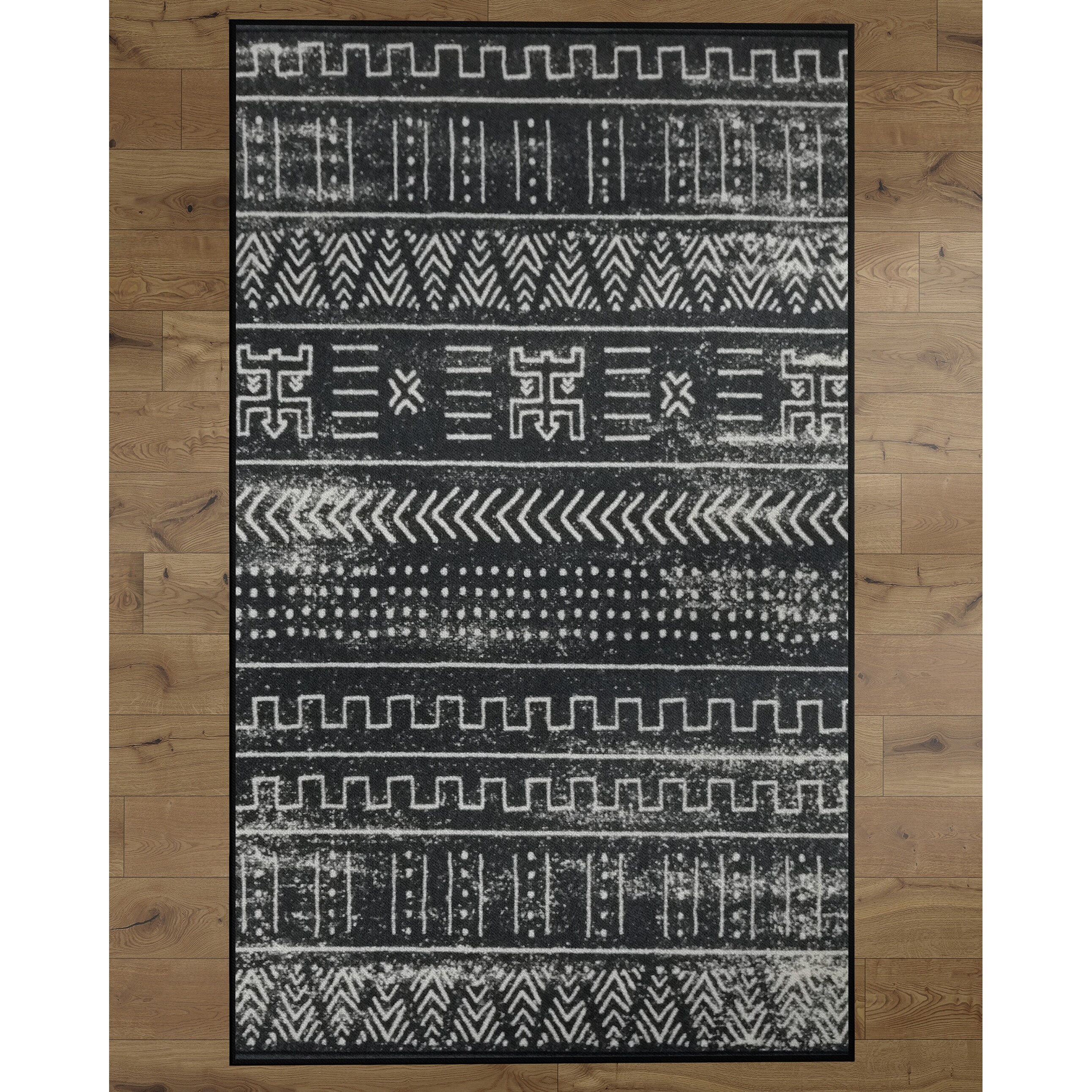 Shop Deerlux Boho Living Room Area Rug With Nonslip Backing Black Tribal Pattern Overstock 31849503