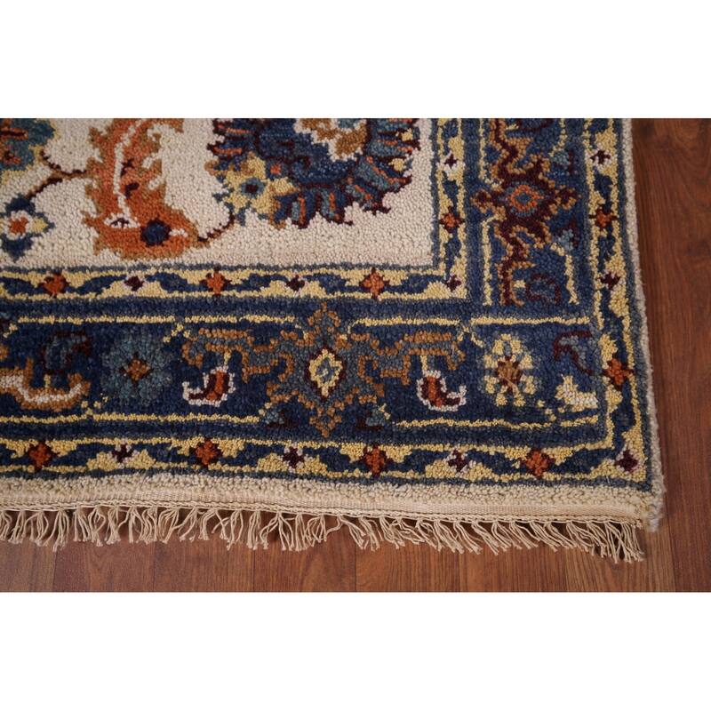 Oushak Indian Area Rug Handmade Floral Beige Wool Carpet - 4'1"x 5'11"