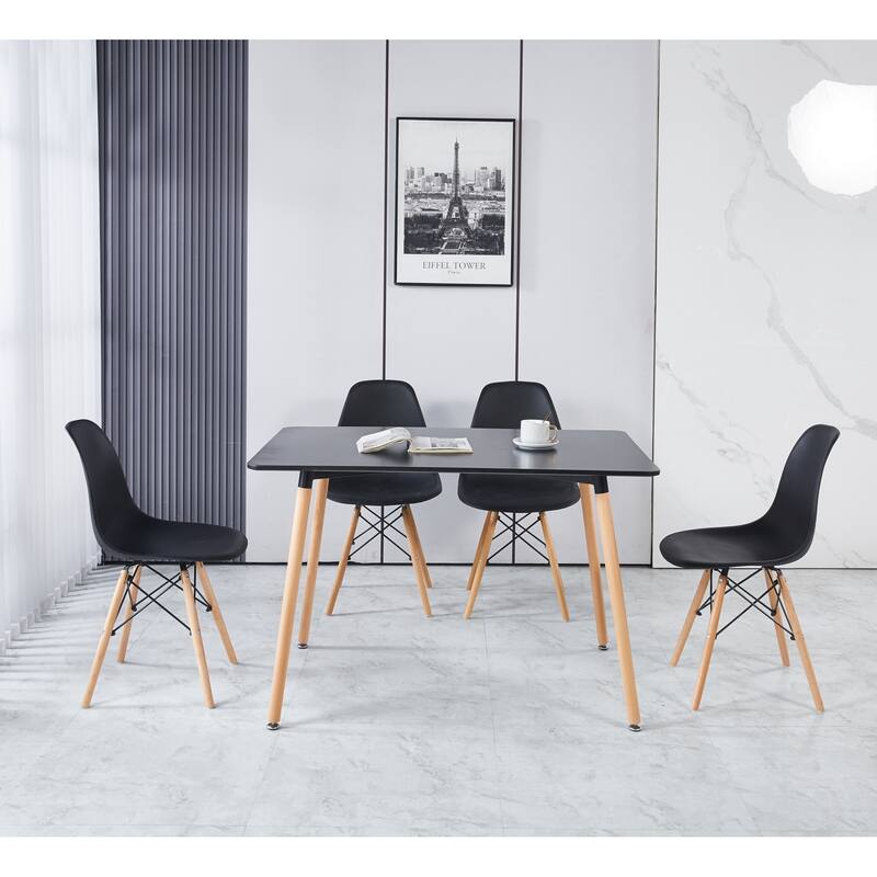 Modern Dining Set with Rectangular MDF Table & Solid Back Metal Chairs