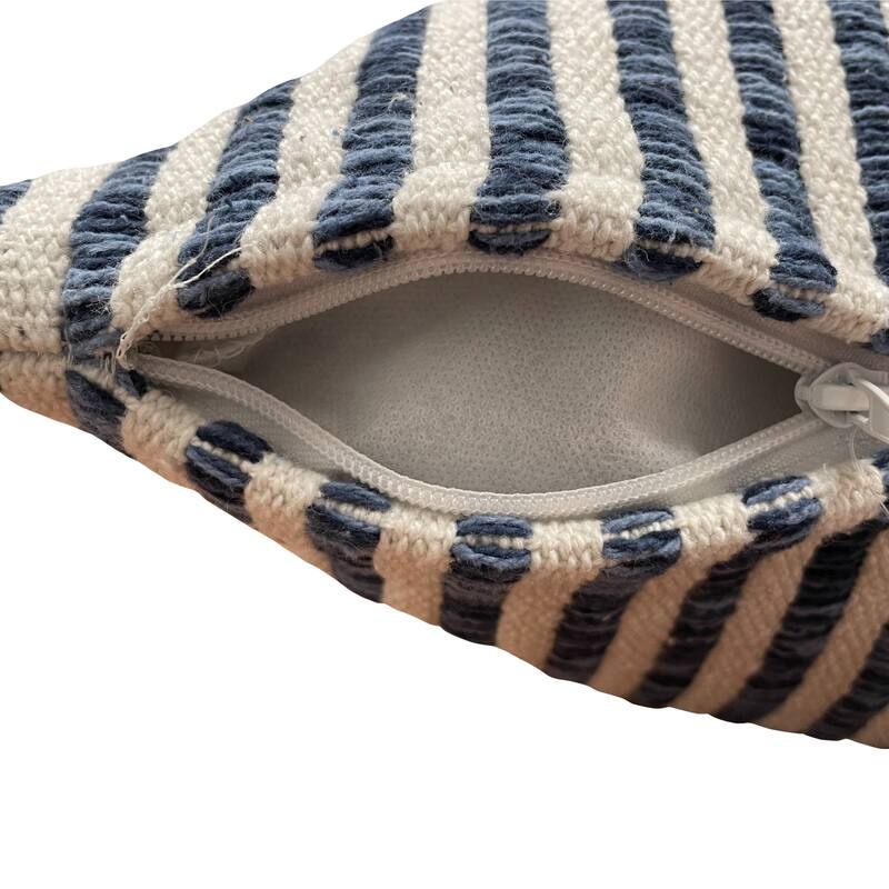 Striped Embroidered Cotton Throw Pillows - 22" - Blue and White - Set of 2