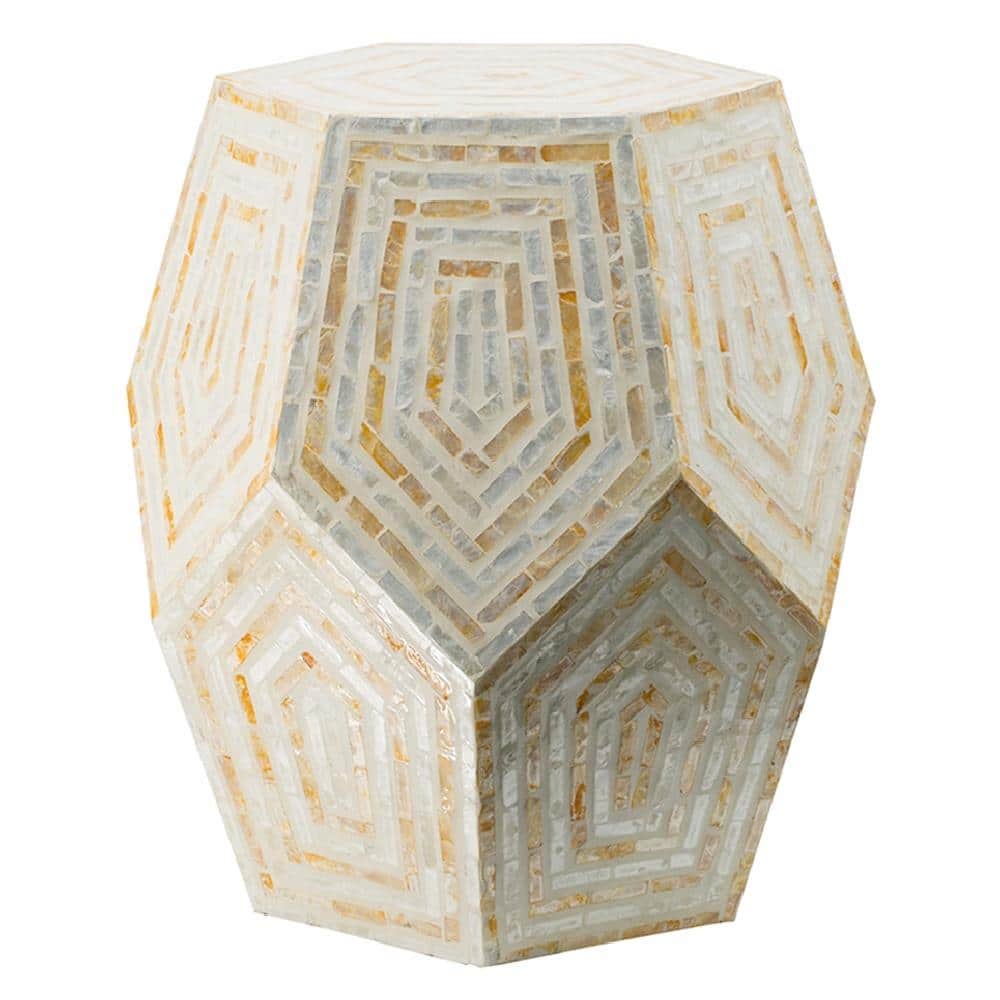 Geometric Hexagonal Capiz Stool - 18" Multi-Color Accent Piece, End Table, Side Table - 18x18x21"