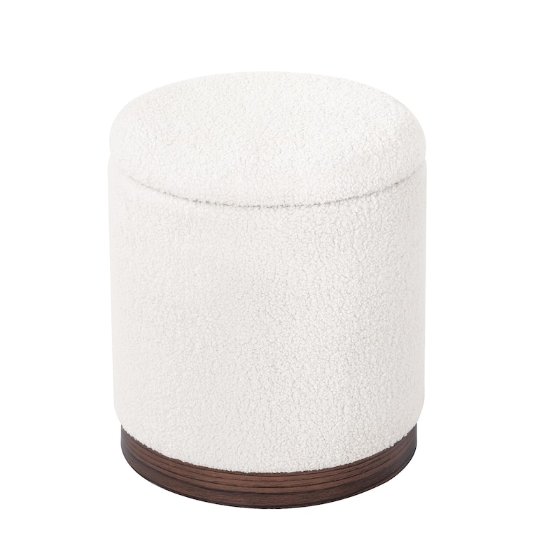 Adeco Velvet Round Storage Stool Gold Plating Base Storage Ottoman
