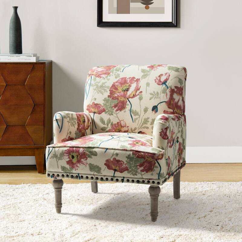 Geltrude Traditonal Floral Fabric Design Upholstered Accent Armchair with Turned Legs by HULALA HOME
