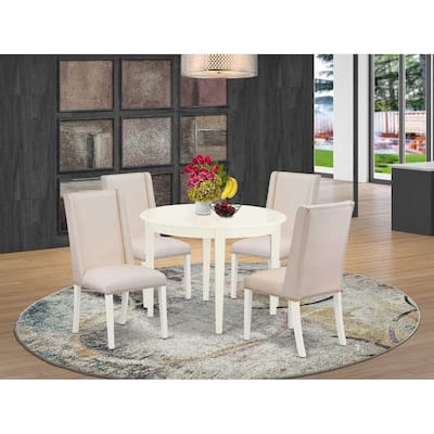 HomeStock 5-Pc Linen white Solid Wood Top - Round Dining Room Set - Seats 4