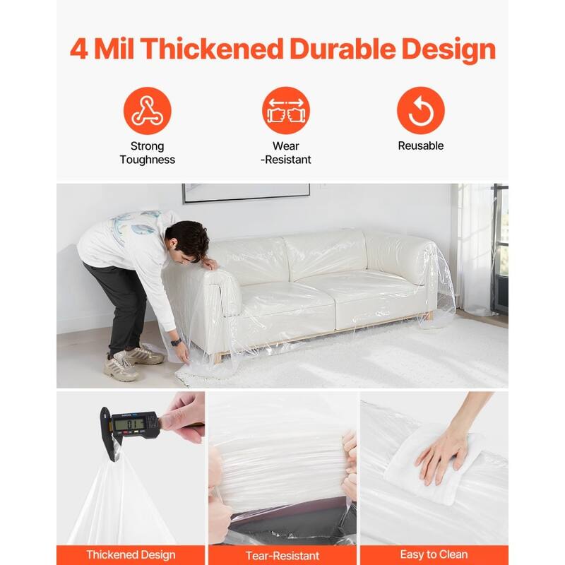 Large Plastic Couch Protector 4 Mil LDPE Furniture Cover for Storage Moving or Renovation - Transparent - 92 x 62 x 42 inch