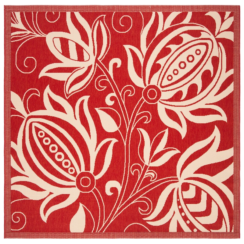 SAFAVIEH Courtyard Leatrice Indoor/ Outdoor Patio Backyard Rug - 6'7" x 6'7" Square - Red/Natural