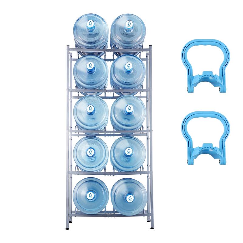 Water Jug Holder Heavy Duty Water Jug Rack for Kitchen, Office, Living Room - 25.6 x 13.1 x 55.5 in Silver-gray 10 barrels